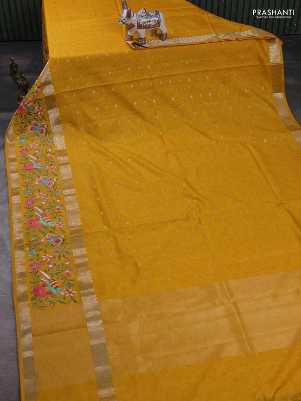 Yellow Semi Tussar Saree - Embroidery