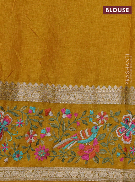 Yellow Semi Tussar Saree - Embroidery