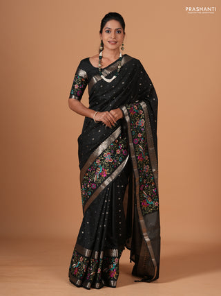 Black Semi Tussar Saree - Embroidery