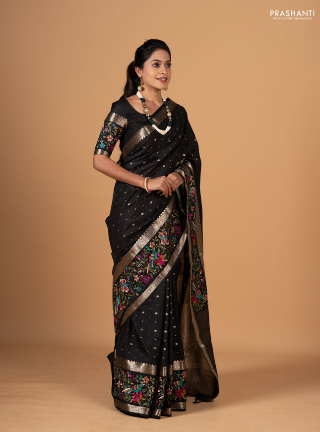 Black Semi Tussar Saree - Embroidery