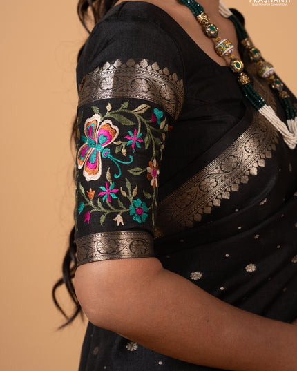Black Semi Tussar Saree - Embroidery