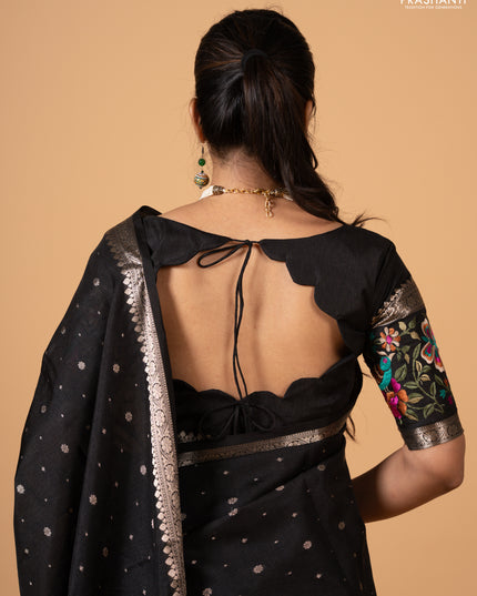 Black Semi Tussar Saree - Embroidery