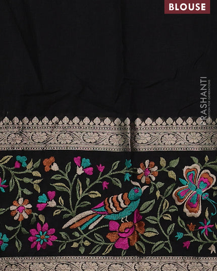 Black Semi Tussar Saree - Embroidery