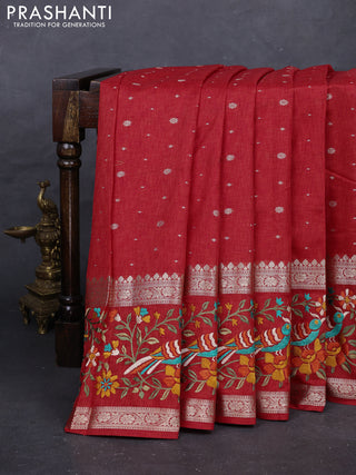 Red Semi Tussar Saree - Embroidery