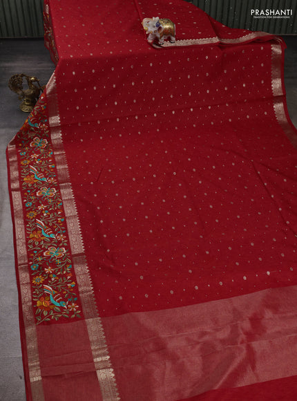 Red Semi Tussar Saree - Embroidery