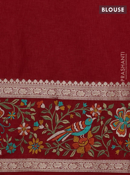 Red Semi Tussar Saree - Embroidery