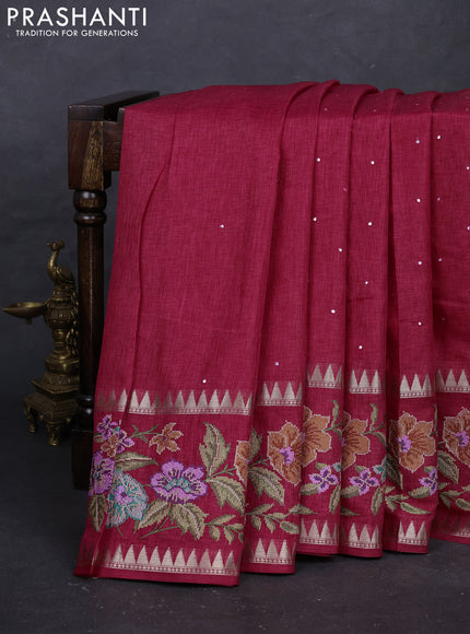 Pink Semi Tussar Saree - Embroidery