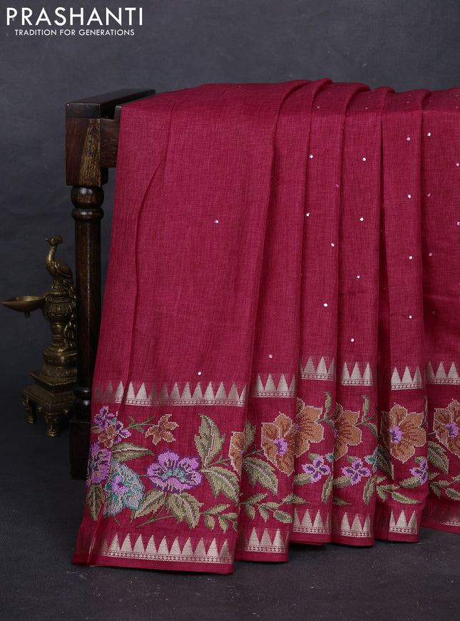Pink Semi Tussar Saree - Embroidery