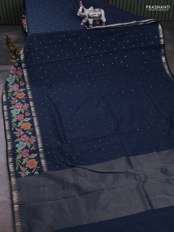 Peacock Blue Semi Tussar Saree - Embroidery