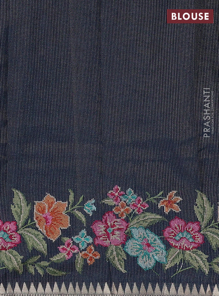 Peacock Blue Semi Tussar Saree - Embroidery