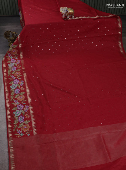 Red Semi Tussar Saree - Embroidery