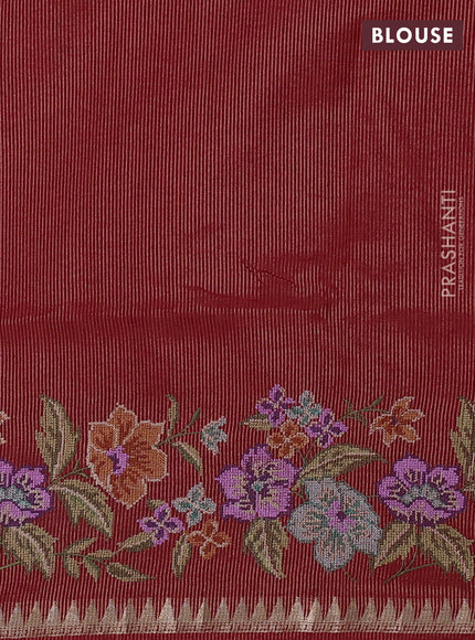 Red Semi Tussar Saree - Embroidery