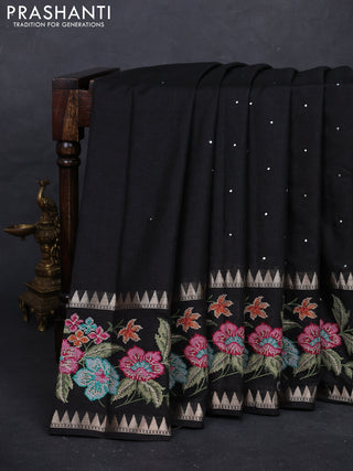 Black Semi Tussar Saree - Embroidery
