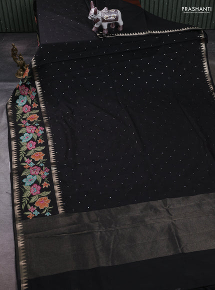 Black Semi Tussar Saree - Embroidery