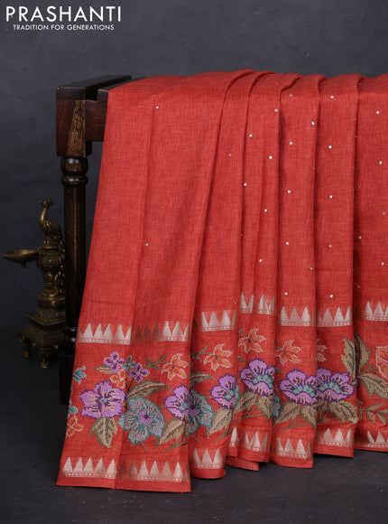 Rust Semi Tussar Saree - Embroidery