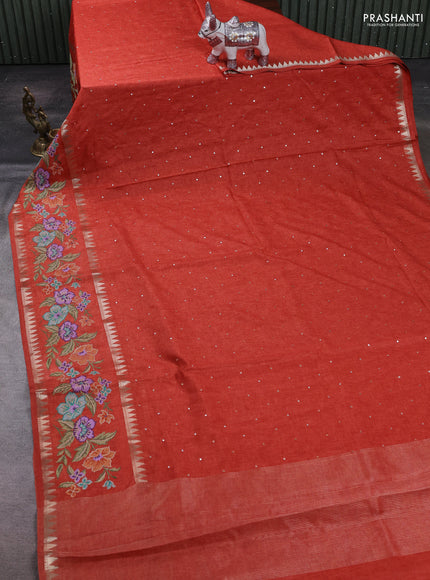 Rust Semi Tussar Saree - Embroidery