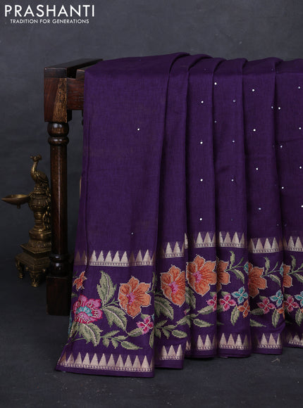 Purple Semi Tussar Saree - Embroidery
