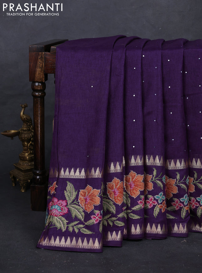 Purple Semi Tussar Saree - Embroidery
