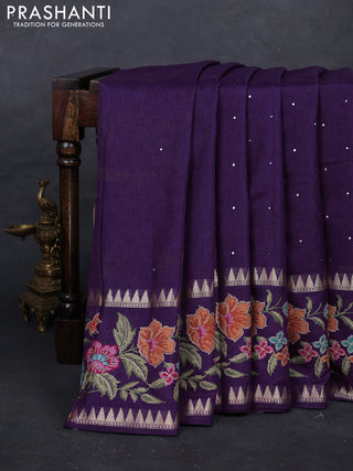 Purple Semi Tussar Saree - Embroidery