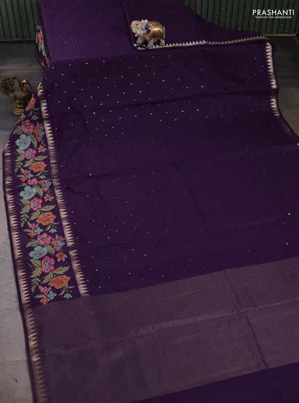 Purple Semi Tussar Saree - Embroidery