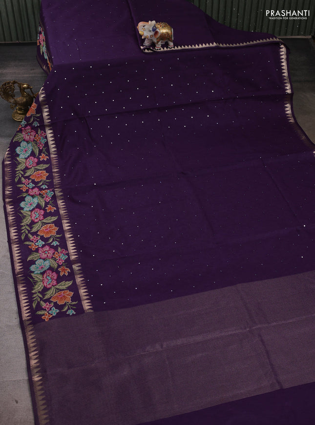 Purple Semi Tussar Saree - Embroidery