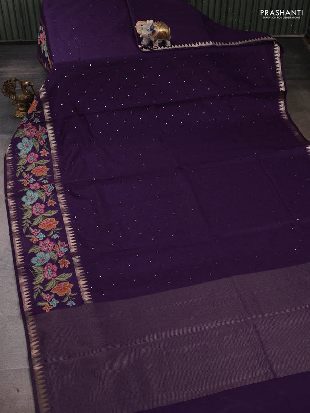 Purple Semi Tussar Saree - Embroidery