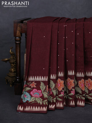 Maroon Semi Tussar Saree - Embroidery