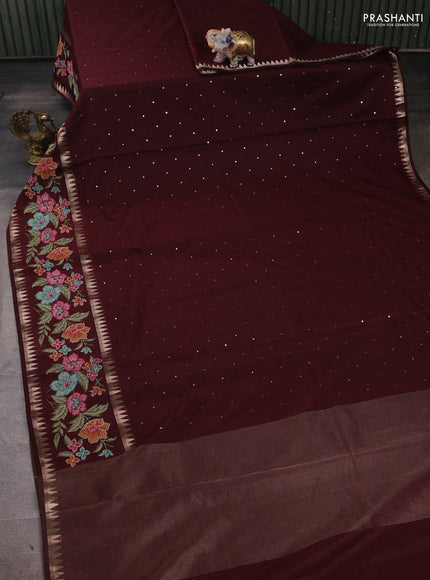Maroon Semi Tussar Saree - Embroidery