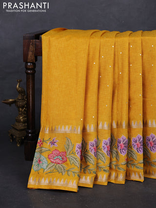 Yellow Semi Tussar Saree - Embroidery