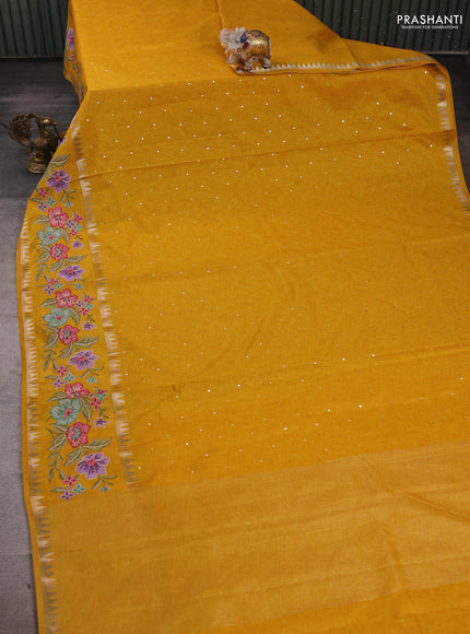 Yellow Semi Tussar Saree - Embroidery