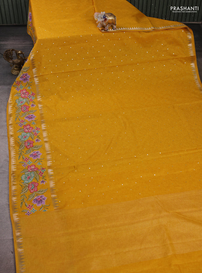 Yellow Semi Tussar Saree - Embroidery