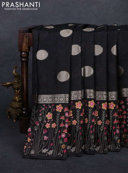 Black Semi Tussar Saree - Embroidery