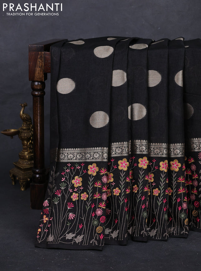 Black Semi Tussar Saree - Embroidery