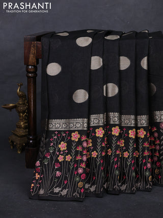 Black Semi Tussar Saree - Embroidery