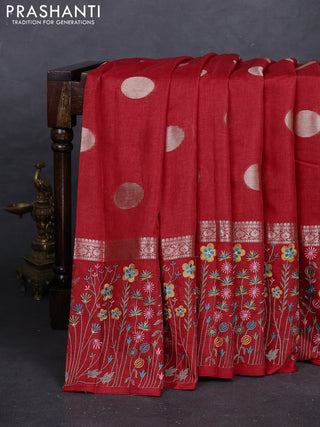 Red Semi Tussar Saree - Embroidery
