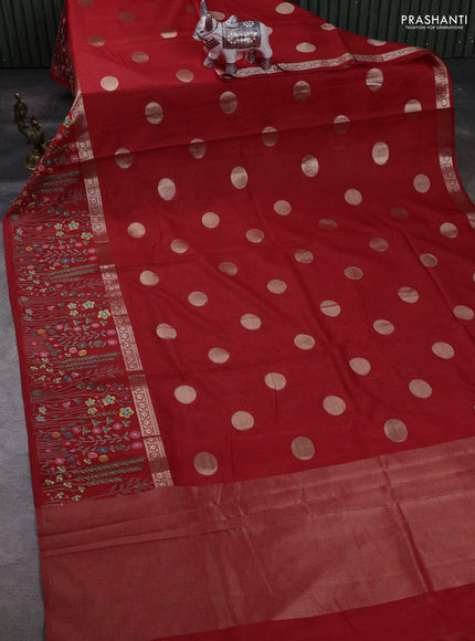 Red Semi Tussar Saree - Embroidery