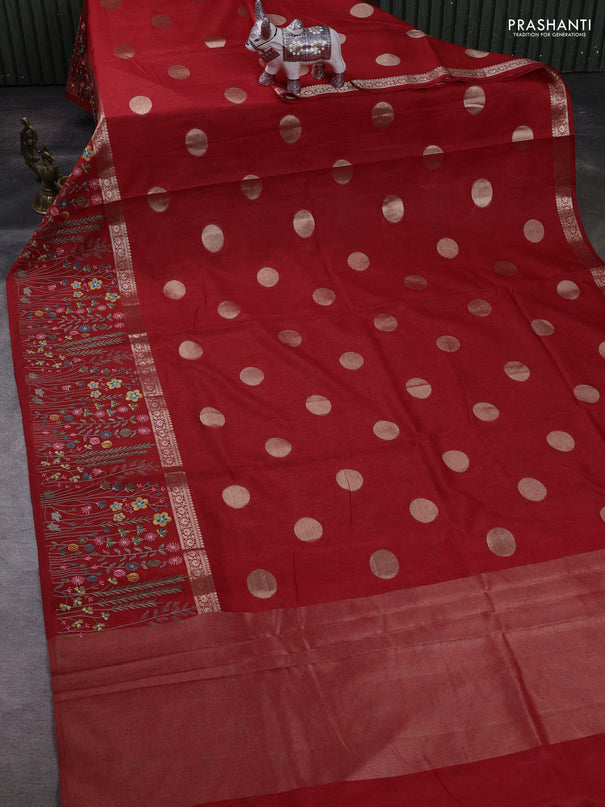 Red Semi Tussar Saree - Embroidery