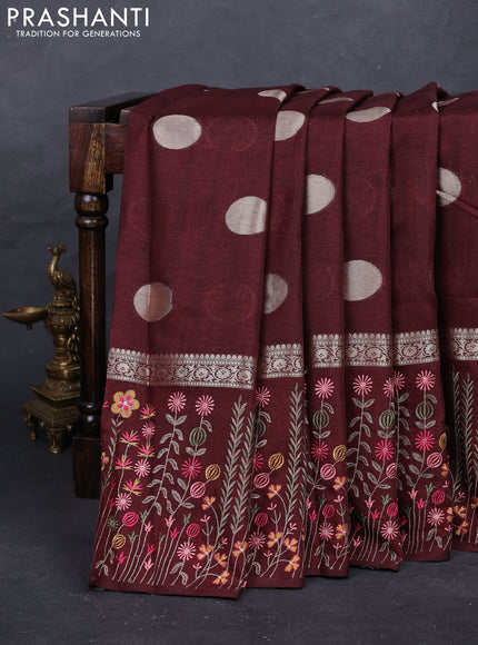 Maroon Semi Tussar Saree - Embroidery