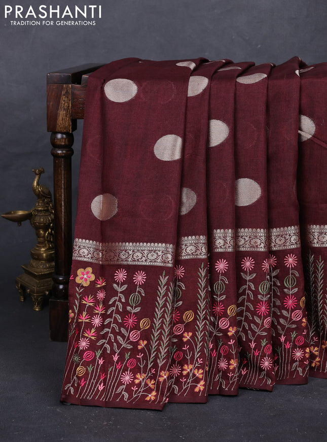 Maroon Semi Tussar Saree - Embroidery