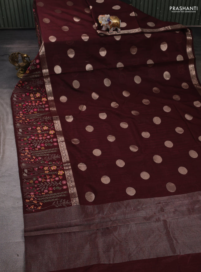 Maroon Semi Tussar Saree - Embroidery