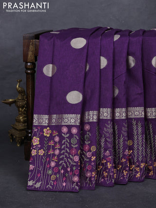 Purple Semi Tussar Saree - Embroidery
