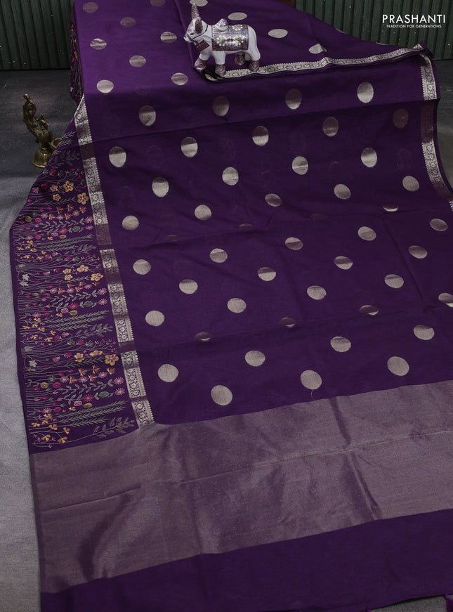 Purple Semi Tussar Saree - Embroidery