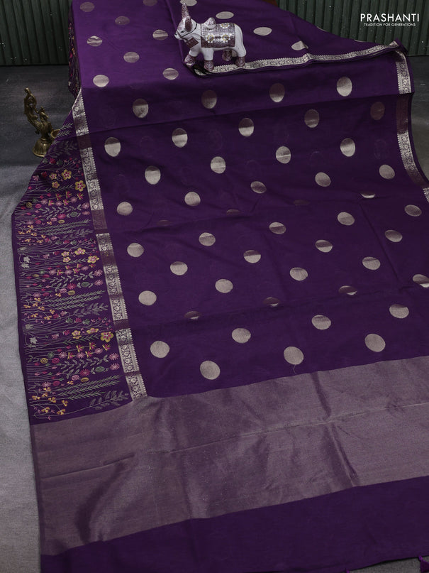 Purple Semi Tussar Saree - Embroidery