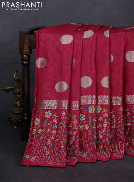 Pink Semi Tussar Saree - Embroidery