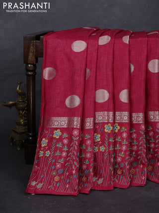Pink Semi Tussar Saree - Embroidery