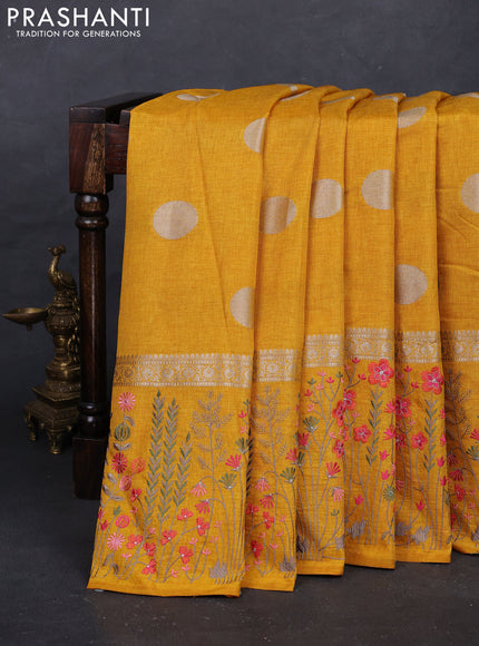 Yellow Semi Tussar Saree - Embroidery