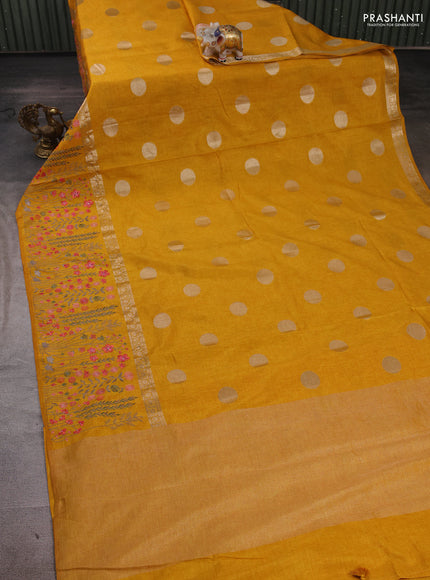 Yellow Semi Tussar Saree - Embroidery