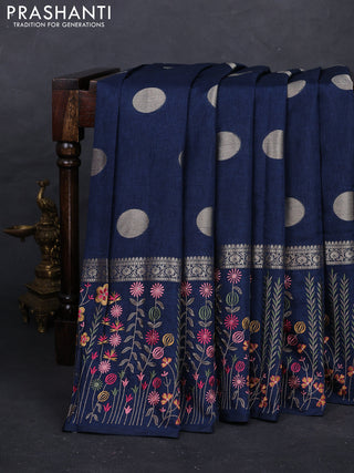 Peacock Blue Semi Tussar Saree - Embroidery