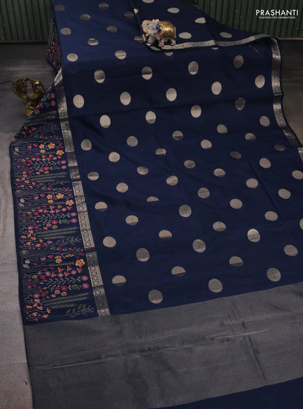 Peacock Blue Semi Tussar Saree - Embroidery