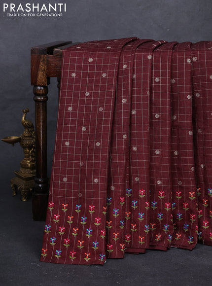 Maroon Semi Tussar Saree - Embroidery